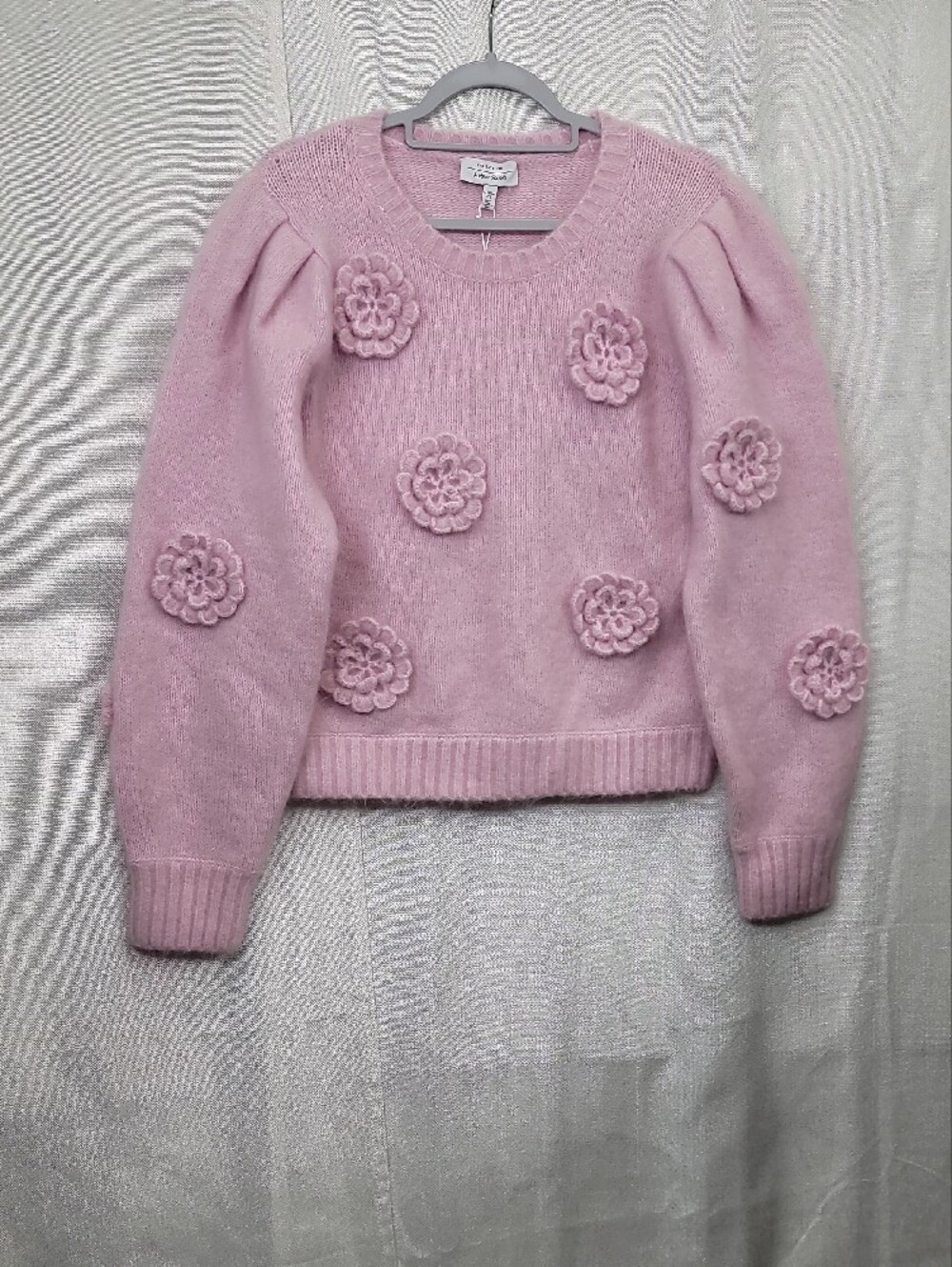 & Other Stories Nwt Rose-Appliqué Knit Jumper Sweater Size Large Mohair/wool - Picture 4 of 11